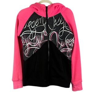 Oxygen 93 Cotton Blend Pink Black Silver Accent Long Sleeve Zip-Up Large Hoodie